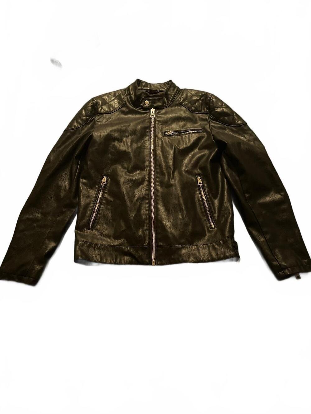 Guess Men's Black Faux Leather Biker Jacket Size S